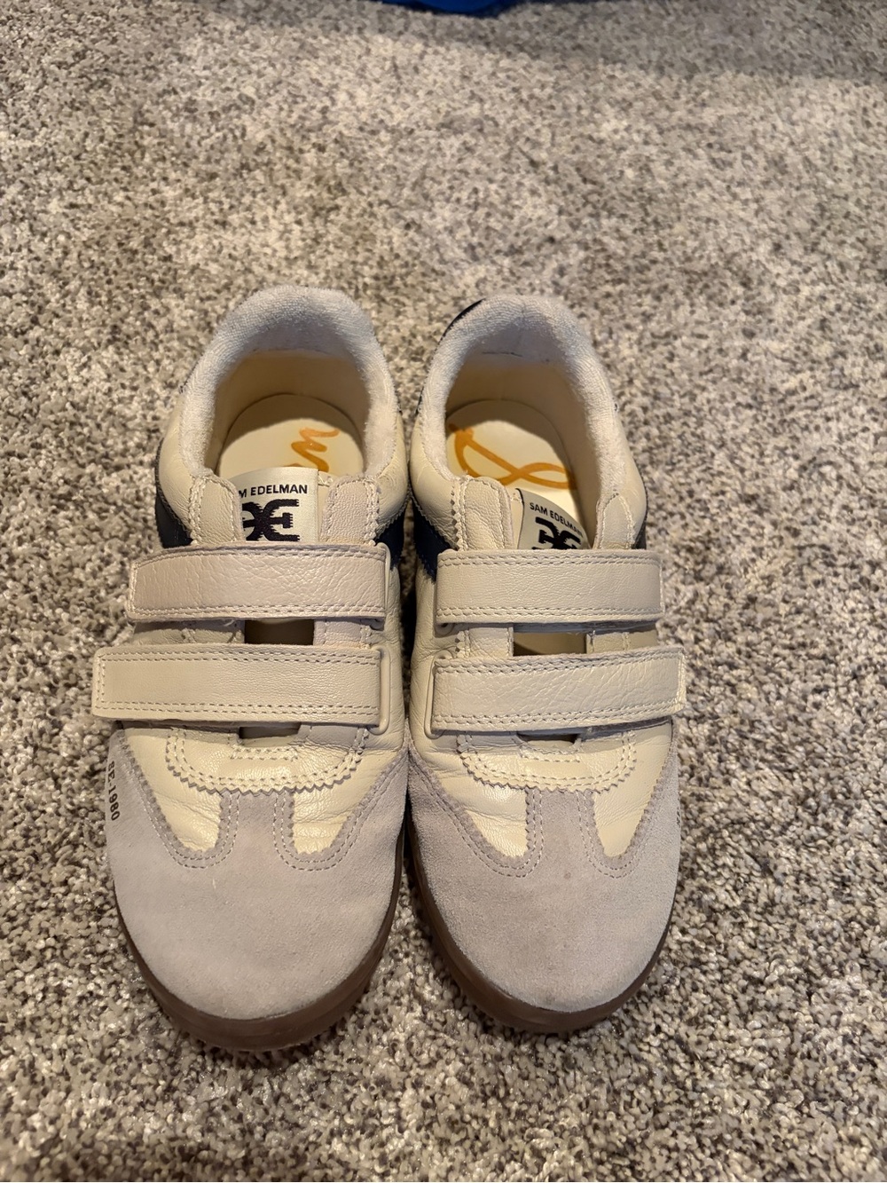 Sam Edelman Beige and Navy Velcro Sneakers